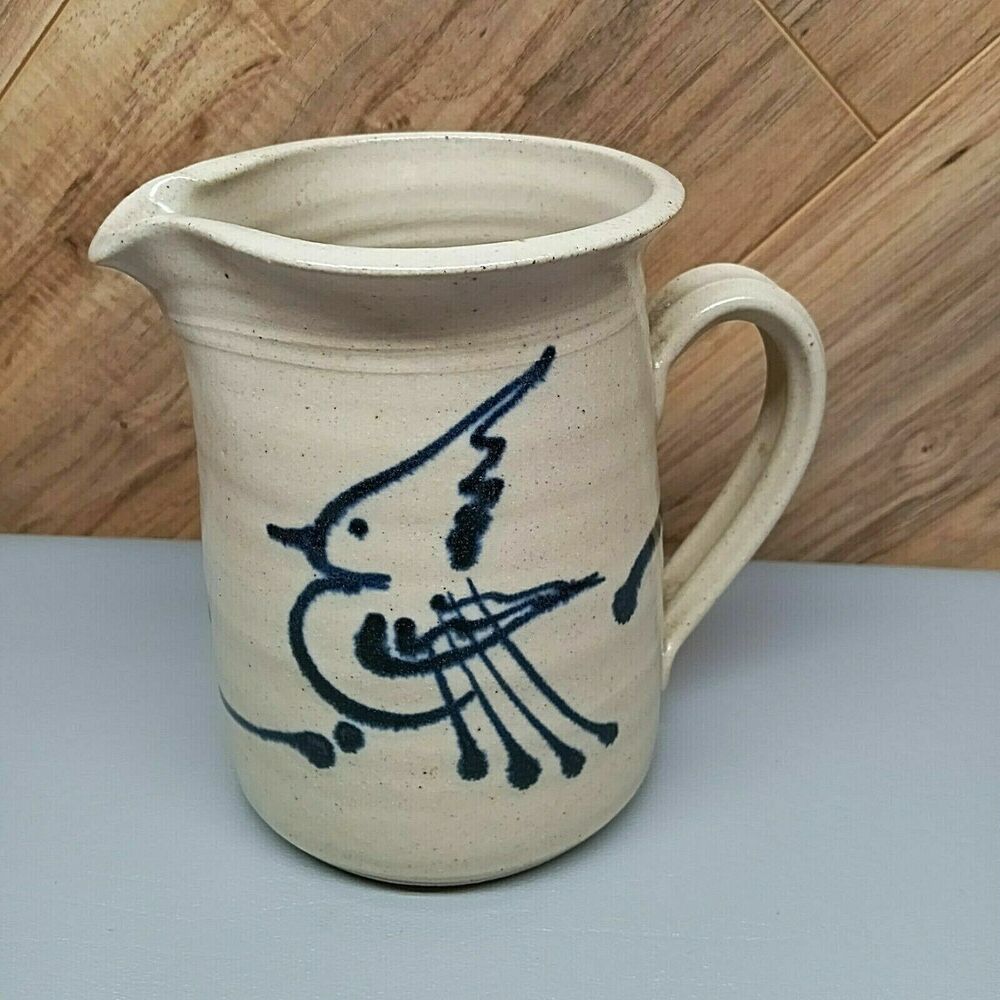 Vintage Artist KAPLAN Stoneware Bird Pitcher 6" tall